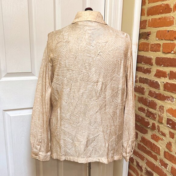 Drapers & Damons Gold Lizard Crinkled Metallic Button Down Blouse - Picture 3 of 5